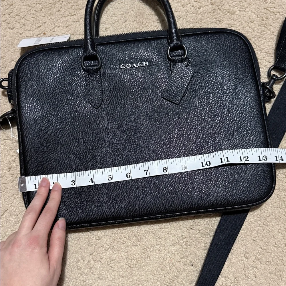 Unisex Coach black Leather Laptop Bag with Detachable Strap